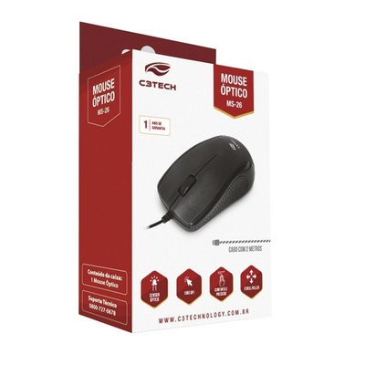 MOUSE USB MS-26BK C3 TECH PRETO - Imagem 2