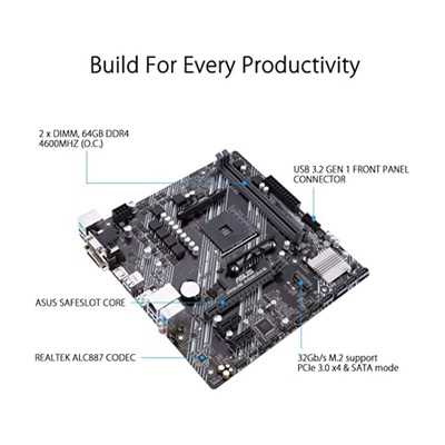 PLACA MÃE AM4 ASUS AMD A520M-E PRIME M.2/HDMI/VGA/DVI/DDR4 - Imagem 2