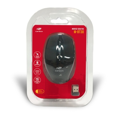 MOUSE SEM FIO RECARREGAVEL 1600DPI M-BT30BK PRETO C3TECH - Imagem 2