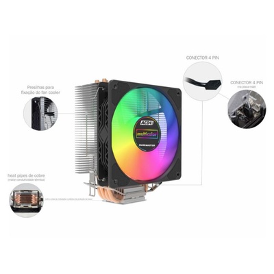 COOLER AIR COOLER UNIVERSAL INTEL AMD AC04 120MM MULTICOLOR K-MEX - Imagem 4