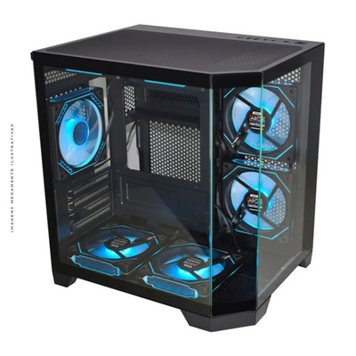 GABINETE GAMER MICRO ATX AQUARIO ANGULO CG 0620 K-MEX PRETO - Imagem 2