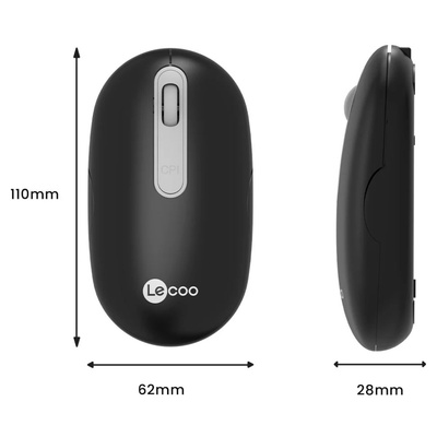 MOUSE SEM FIO RECARREGAVEL 1600DPI WS207 LECOO PRETO - Imagem 5