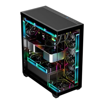 GABINETE GAMER MICRO ATX AQUARIO CG-36DY TORRE NEGRA K-MEX PRETO - Imagem 2