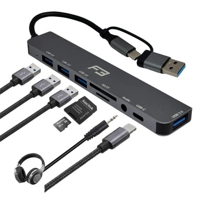 HUB ADAPTADOR TYPE C USB 3.0 8 EM 1 SD MICRO SD 796 F3 - Imagem 2