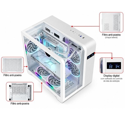 GABINETE GAMER MICRO ATX AQUARIO CG-W8KI CYBERPUNK K-MEX BRANCO - Imagem 2